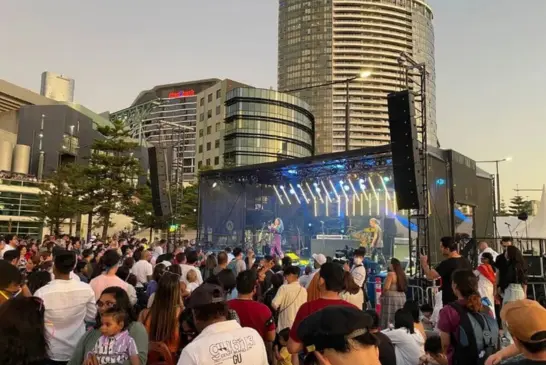 Large-format PA system with professional audio production for a major Melbourne event